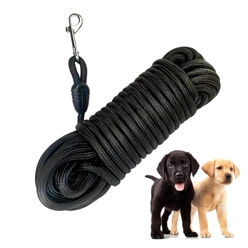 Lange Hundeleine, schwimmend, Nylon, langlebig, lange Leine für kleine und mittelgroße Hunde, Outdoor, Training, Spielen, Camping, Schwarz, 4,8 m von PoCoSvnny