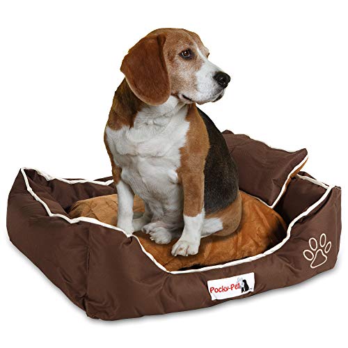 Pocky- Pet Hundebett S 62x50x18cm Coffee Brown, Hundekissen waschbar, Hundesofa Kissen herausnehmbar von Pocky- Pet