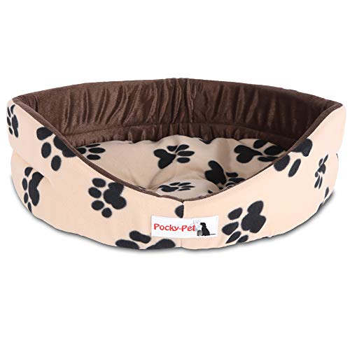 Pocky- Pet Katzenbett Hundebett Plüsch 54x48cm waschbar Beige-Braun Tierbett Hundekissen Katzenkissen herausnehmbar Körbchen Hund Katze von Pocky- Pet