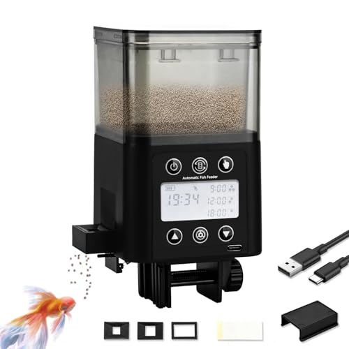 Podazz Automatischer Fischfutterautomat – wiederaufladbarer Timer-Futterspender für Fischfutter mit LCD-Display, 320 ml, feuchtigkeitsbeständiger elektrischer Fischfutterspender für das Wochenende im von Podazz