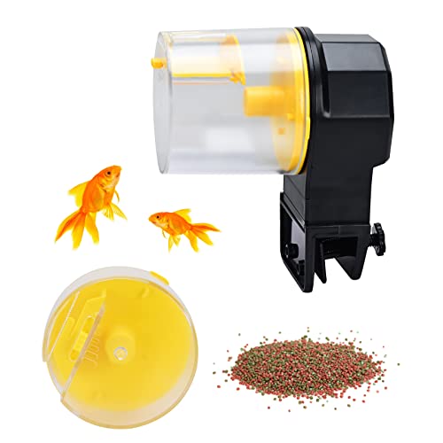 Podazz Automatischer Fischfutterspender 100/210 ml, Fischfutterspender Aquarium Tank Auto Timer mit Zwei Futterboxen für Urlaub, Urlaub, Wochenende (Gelb) von Podazz