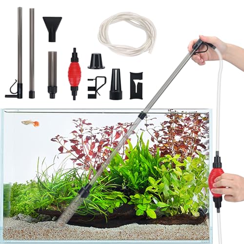 Podazz Fish Tank Aquarium Kiesreiniger, Schnellwasserwechsler Fish Tank Sand Staubsauger Kit mit Luftbeutel, 3-in-1 Aquarium Siphon Staubsauger für Wasserwechsel, Entfernen von Abfall, Reinigung Kies von Podazz