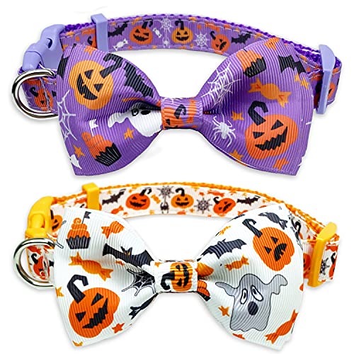 Halloween Hundehalsband mit Fliege, Urlaub Kürbis Jack-O-Lantern Halsband für kleine, mittelgroße und große Hunde Haustiere Welpen (klein) von Pohshido