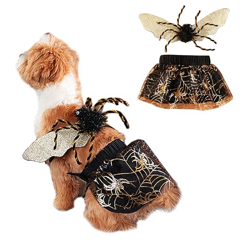 Halloween-Hundekostüm mit Spinnennetz-Rock und Glitzerflügeln, Haustierkleid für kleine Hunde, lustiges Halloween-Outfit für Partys und Cosplay von Pohshido