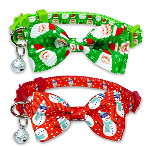 Hundehalsband mit Fliege und Glöckchen, 2 Stück, für Kätzchen, Weihnachtsmann und Schneemann, für Männer, Frauen, Mädchen, Jungen von Pohshido