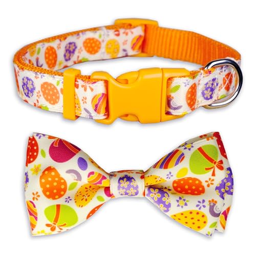 Oster-Hundehalsband mit Fliege, Urlaub, Frühling, Ostern, Süßigkeiten-Eier-Halsband für kleine, mittelgroße und große Hunde von Pohshido