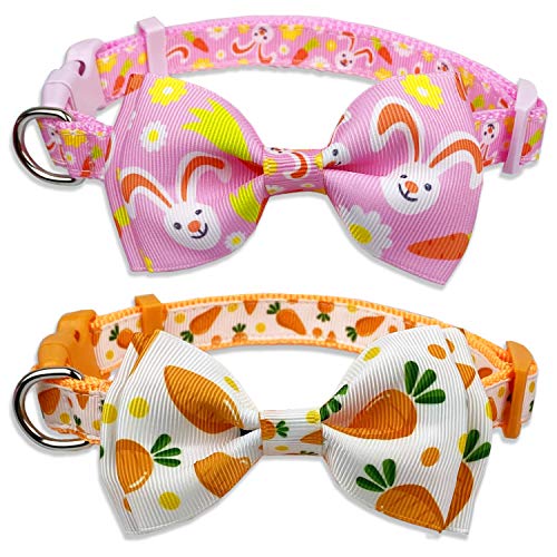 Ostertag Hundehalsband mit Fliege, Holiday Bunny Karottenhalsband für kleine mittelgroße große Hunde (Hoppy Hour/Pink, Medium) von Pohshido