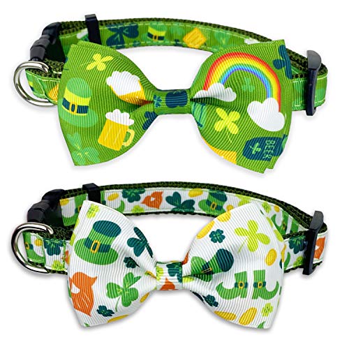 Pohshido 2 Stück St. Patrick's Day Hundehalsband mit Fliege, süßes irisches Kleeblatt-Halsband für Mädchen und Jungen, männliche Hündinnen, kleine Hunde (Wee Bit Irish, Medium (31,8–50,8 cm) Halsumfang: 1,9 cm breit) von Pohshido