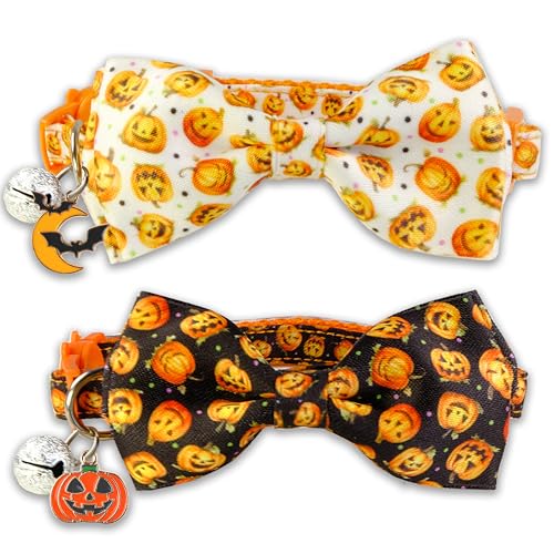 Pohshido Halloween-Katzenhalsband mit Glöckchen, Kätzchen, Urlaub, Fliege, Halsband, Breakaway, 2 Stück, für Mädchen und Jungen, männlich, weiblich von Pohshido