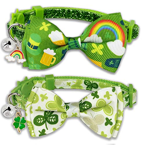 Pohshido St. Patrick's Cat Halsband mit Fliege und Glöckchen, für Mädchen und Jungen, 2 Stück von Pohshido