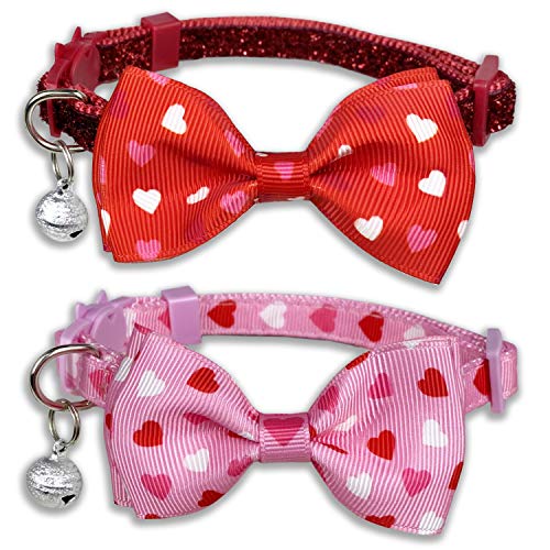 Pohshido Valentinskatzenhalsband mit Fliege und Glocke, Urlaub Breakaway Loving Heart Kitty Kitten Collar für Mädchen und Jungen männliche weibliche Katzen (Love Song) von Pohshido