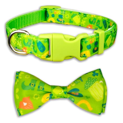 St. Patrick's Day Hundehalsband mit Fliege, Urlaubshalsband für große, mittelgroße und kleine Hunde, Haustiere, Welpen von Pohshido