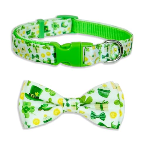 St. Patrick's Day Irisches Kleeblatt-Hundehalsband mit Fliege, Urlaub, irisches Glückskleeblatt-Halsband für Mädchen und Jungen, kleine, mittelgroße Hunde, Welpen, Haustiere von Pohshido