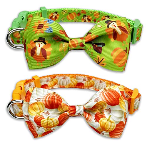 Thanksgiving Fall Harvest Hundehalsband mit Fliege, Urlaub Truthahn und Kürbis Halsband für kleine, mittelgroße und große Hunde, Haustiere Welpen (Medium) von Pohshido