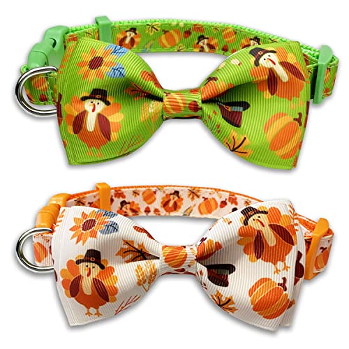 Thanksgiving Hundehalsband mit Fliege, 2 Stück, Urlaub Truthahn-Halsband für kleine, mittelgroße und große Hunde, Welpen, Haustiere (klein) von Pohshido