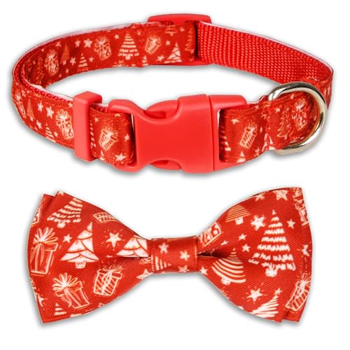 Weihnachts-Hundehalsband und Fliege, verstellbar, festlich, rotes Haustierhalsband mit Urlaubsmustern, perfekt für kleine bis mittelgroße Hunde, Weihnachtsfeier, Haustierdekoration, Geschenk von Pohshido