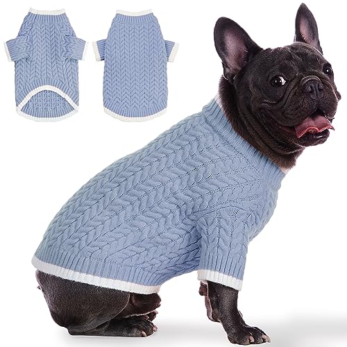 Poifzew Dicker Fleece Hundepullover Katzenkleidung, Rollkragen Strickwaren Doggies Pullover Männlich Weiblich, Atmungsaktiver Pullover Weihnachten Urlaub Haustier Outfits Bekleidung, Dustyblue M von Poifzew