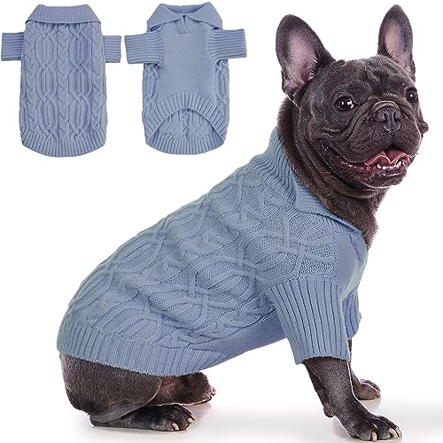 Poifzew Dicker atmungsaktiver Fleece Hundepullover Katzenkleidung, Polo Strickwaren Katzenpullover Doggies Mantel Jungen Mädchen, Pullover Weihnachten Urlaub Haustier Outfits Kleidung, Staubblau M von Poifzew