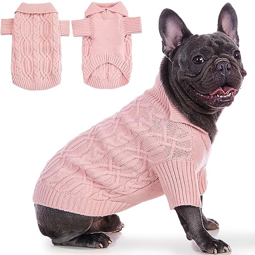 Poifzew Fleece-Hundepullover mit Faltkragen, klassische Haustierkleidung, niedlicher Strickpullover für große Hunde, Mädchen, Jungen, dicke warme Mäntel für Chihuahua, Bulldogge, Dackel, Mops, Rosa, von Poifzew