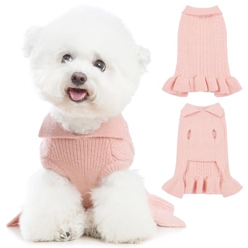 Poifzew Fleece-Katzenpullover mit V-Ausschnitt, Weihnachtskleidung für kleine Hunde, Mädchen, Jungen, niedlich, gestrickt, dick, warm, Urlaubskleidung für Welpen, Kätzchen, Rosa, Größe XXL von Poifzew