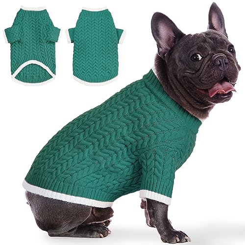 Poifzew Hund Katze Pullover Warmer Haustierpullover für kleine Hunde, niedlich gestrickt, klassische Hundekleidung, Halloween Haustier Bekleidung für Mädchen Jungen, Pfauengrün, S von Poifzew