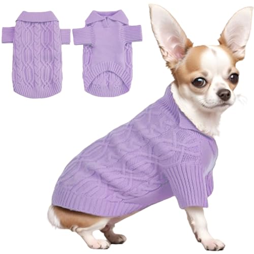 Poifzew Hundepullover, Foldover-Kragen, Pullover, Welpenkleidung, weicher Strickpullover für kleine Hunde, Weihnachtsfeiertage, Haustier-Outfits Bekleidung für Dackel, Mops, Lavendel, S von Poifzew