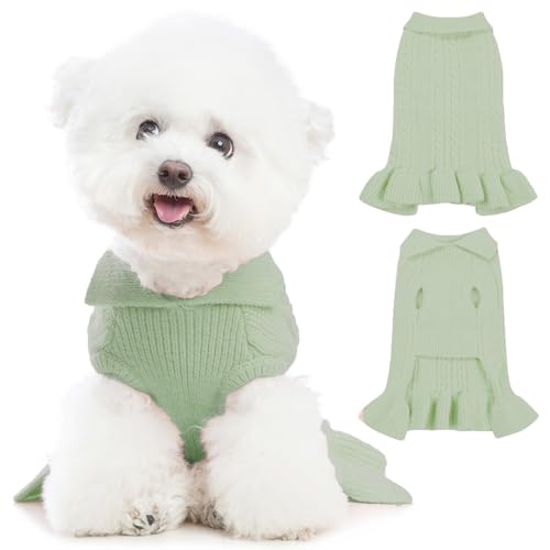 Poifzew Hundepullover, klassischer V-Ausschnitt, Katzenkleidung, warmer Winter-Fleece, mittelgroße Hunde-Outfits, klassischer Zopfstrick, Halloween, Weihnachten, Urlaub, Haustierbekleidung, Grün, von Poifzew