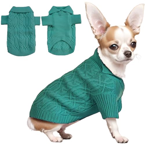 Poifzew Hundepullover, warmer Haustierpullover für große Hunde, niedlicher gestrickter klassischer Katzenpullover, Hundekleidung, Halloween, Haustierbekleidung für Mädchen Jungen, Pfauengrün, S von Poifzew