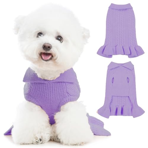 Poifzew Hundepullover für Katzen und Hunde, weicher, klassischer Strickpullover für mittelgroße Hunde, Weihnachtsurlaub, Haustier-Outfits für Welpen, Kätzchen, Lavendel, Größe L von Poifzew