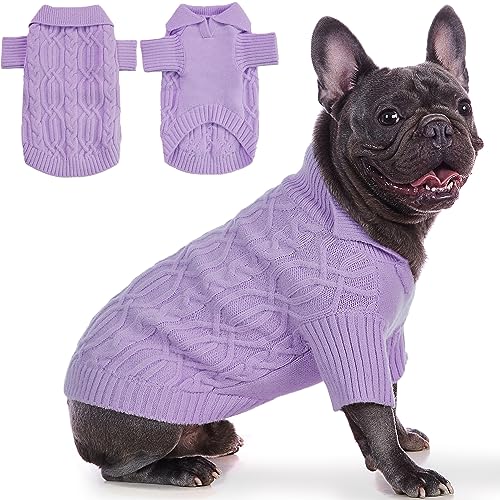 Poifzew Klassische Polo Strickwaren Hundepullover, Weiche Atmungsaktive Hundekleidung Warme Welpen Mäntel, Gestrickte Katze Pullover Hundekleidung Mantel Haustier Bekleidung, Lavendel M von Poifzew