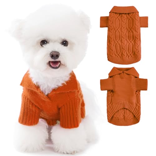 Poifzew Klassischer Pullover, Hundepullover, Katzenkleidung für Jungen und Mädchen, dicker, atmungsaktiver Hundemantel, Welpenpullover, Karamell, Faltkragen, Strickwaren, Hundepullover für mittelgroße von Poifzew