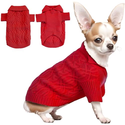 Poifzew Kleiner Fleece-Hundepullover, warme Welpenkleidung, niedlicher Pullover, Katzenpullover, Weihnachten, Urlaub, Haustier-Outfits Bekleidung, Rot, S von Poifzew