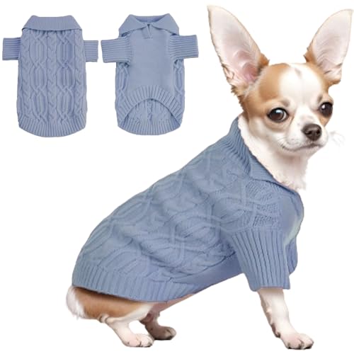 Poifzew Kleiner Hundepullover Welpenkleidung, niedlicher gestrickter klassischer Katzenpullover, warmer Haustiermantel für kleine Hunde, Mädchen, Jungen, Dustyblue S von Poifzew