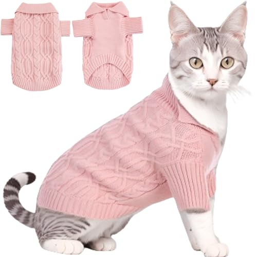 Poifzew Kleiner Hundepullover für den Winter, warm, Hundepullover, Welpenkleidung, klassisches kaltes Wetter, Zopfstrickwaren, Mädchen Jungen, Katze, Pullover, Haustier-Outfits, Bekleidung, Rosa, XS von Poifzew