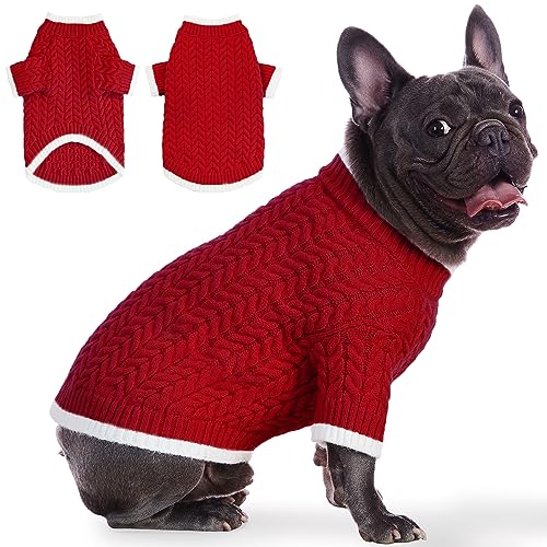 Poifzew Weicher Rollkragenpullover für Hunde, kleine warme Fleece-Welpen, Strickwaren, Winterkatzenpullover, Hundekleidung für Chihuahua, Bulldogge, Dackel, Mops, Rot, XS von Poifzew