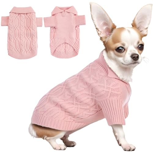 Poifzew Winter Classic Dog Sweater Polo Pullover Puppy Clothes, Keep Warm Fleece Cat Sweater in Pet Supplies, Soft Knit Doggies Sweater for Small Dogs, Pink S von Poifzew