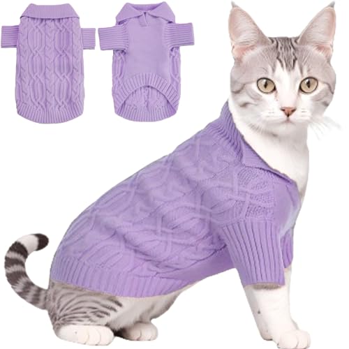 Poifzew Winter Dog Sweater Classic Polo Pullover Puppy Clothes, Knitwear Cat Sweater Girls Boys, Cute Pet Outfits Apparel, Lavender XS von Poifzew