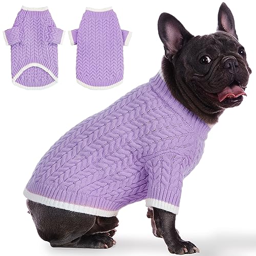 Poifzew Winter Hundepullover Klassischer Rollkragenpullover Welpenkleidung Warme Strickwaren Katzenpullover Mädchen Jungen Niedliche Kleine Haustier Outfits Bekleidung Lavendel XS von Poifzew