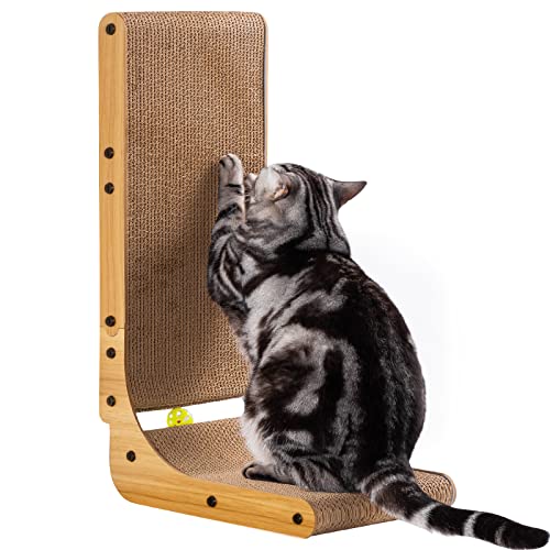 L Form Katzenkratzer, Poils bebe Katzenkratzer für Indoor-Katzen, Schutzmöbel Katzenkratzpad, Karton Katzenkratzen mit Ballspielzeug, Katzenminze, 68,1 cm, groß von Poils bebe