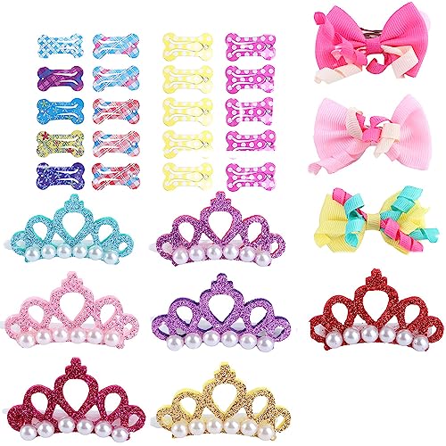 Pokinge 40 teile/los Welpen Hund Haar Clips, Haustier Hund Haarnadel Haar Bogen Perle Haar Krone Knochen Form Welpen Kätzchen Haar Barrette Haustier Haar Pflege Zubehör von Pokinge