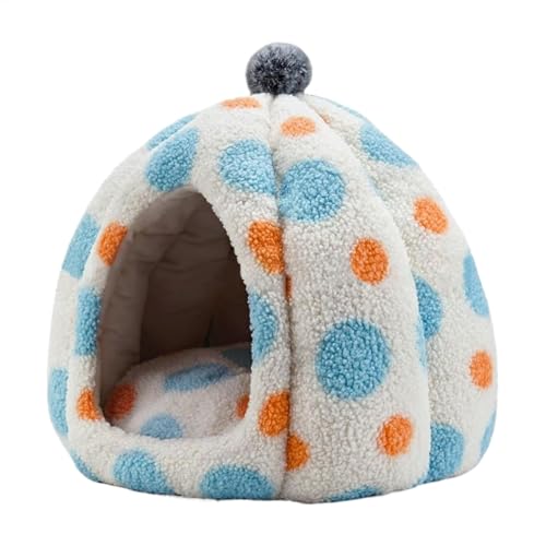 Katzenhöhle Bett mit Kapuze Katzenbett Haustierhöhle maschinenwaschbar Wärmedämmung überzogenes Design Gelb Blau 45 cm für Katzen Haustiere Welpen von Pokronc