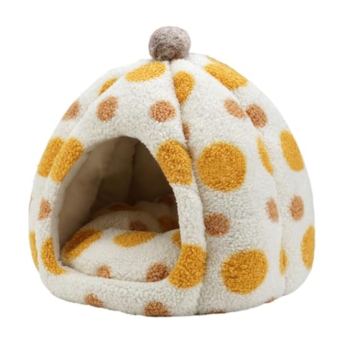 Katzenhöhle Bett mit Kapuze Katzenbett Haustierhöhle maschinenwaschbar Wärmedämmung überzogenes Design Gelb Blau 45 cm für Katzen Haustiere Welpen von Pokronc