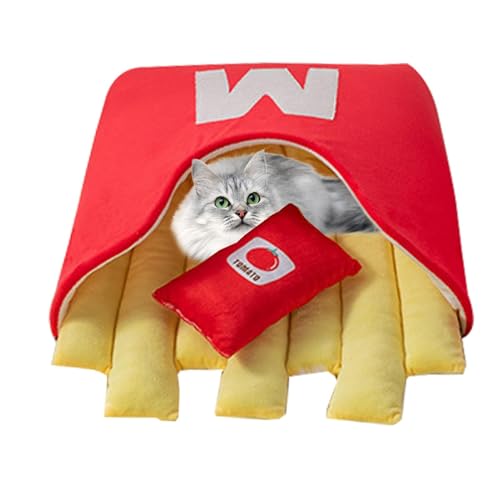 Plüsch-Haustiersofa für Katzen, Pommes Frites Katzenbett, Warn und gemütliches Hundekissen, Pommes Frites-Design, Haustiersofa, leicht zu reinigen, S 44 x 47 x 16 cm, 295 g, für Kleintiere, von Pokronc