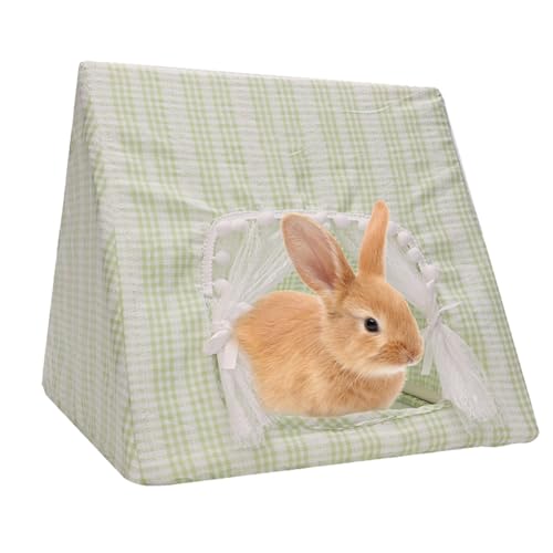 Pokronc Hamster Bed, Soft Chinchilla Triangle Tent, Cozy Small Display Tent Cage Accessories, Green White Washable Bunny Bed for Small Animals von Pokronc