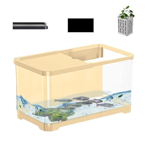 Pokronc Small Fish Tank | Decorative Small Aquarium Saltwater Aquarium Kit - Creative Fish Tank with Basket for, Guppy, Shrimp, Home Decor von Pokronc