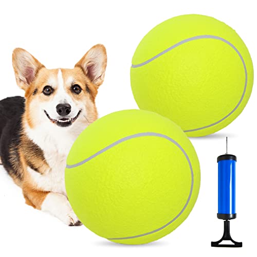 Pomeat Gaint-Tennisball für Hunde, 24,1 cm, aufblasbar, groß, Tennisbälle, Kauspielzeug, aufblasbar, ungiftig, Haustierspielzeug, Bälle mit Pumpe und Nadel für kleine/mittlere/große Hunde, 2 Stück von Pomeat