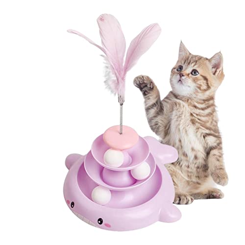 Pomurom Katze Roller Ball Spielzeug - Pet Feather Roller Interaktives Spielzeug mit 3 Ebenen | Animal Moving Balls Track Toys mit Feather Stick, Kätzchen-Trainingsspielzeug für Zuhause im Freien von Pomurom