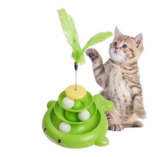 Pomurom Katzenspielzeug Roller - Pet Feather Roller Interaktives Spielzeug mit 3 Ebenen | Animal Moving Balls Track Toys mit Feather Stick, Kätzchen-Trainingsspielzeug für Zuhause im Freien von Pomurom