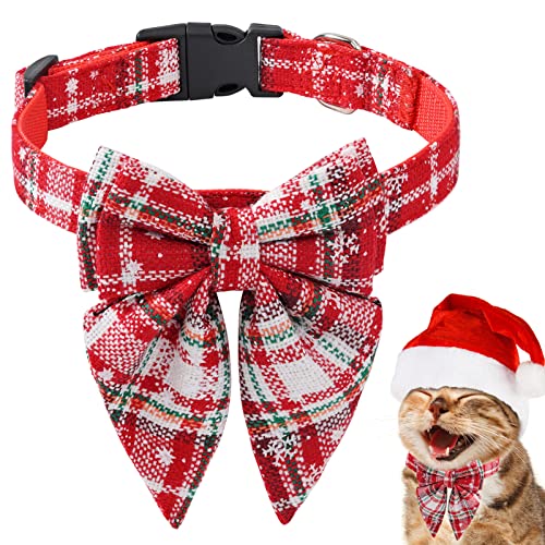 Pomurom Weihnachtsschleifen für Hunde - Verstellbares, Kariertes Weihnachtshalsband mit Sicherheitsschnalle - Fliege Halsband für kleine mittelgroße Hunde von Pomurom