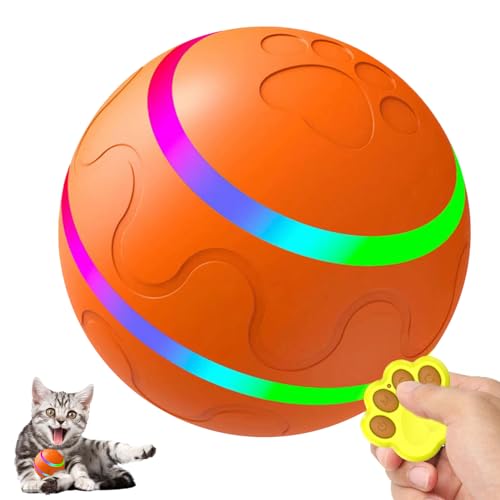 Smart Ball für Hunde Katzenspielzeug, Sich selbst bewegende hüpfender Bälle für Mittlere Große Hunde Haustiere, Interaktives Spielzeug für Hunde Katzen Chasing Übung, Automatisch Rollen mit LED-Licht von Pomurom